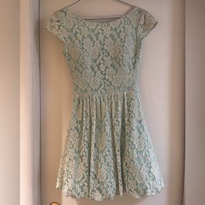 Tiffany blue lace dress, size small, built-in bra/pads brand: B Darlin